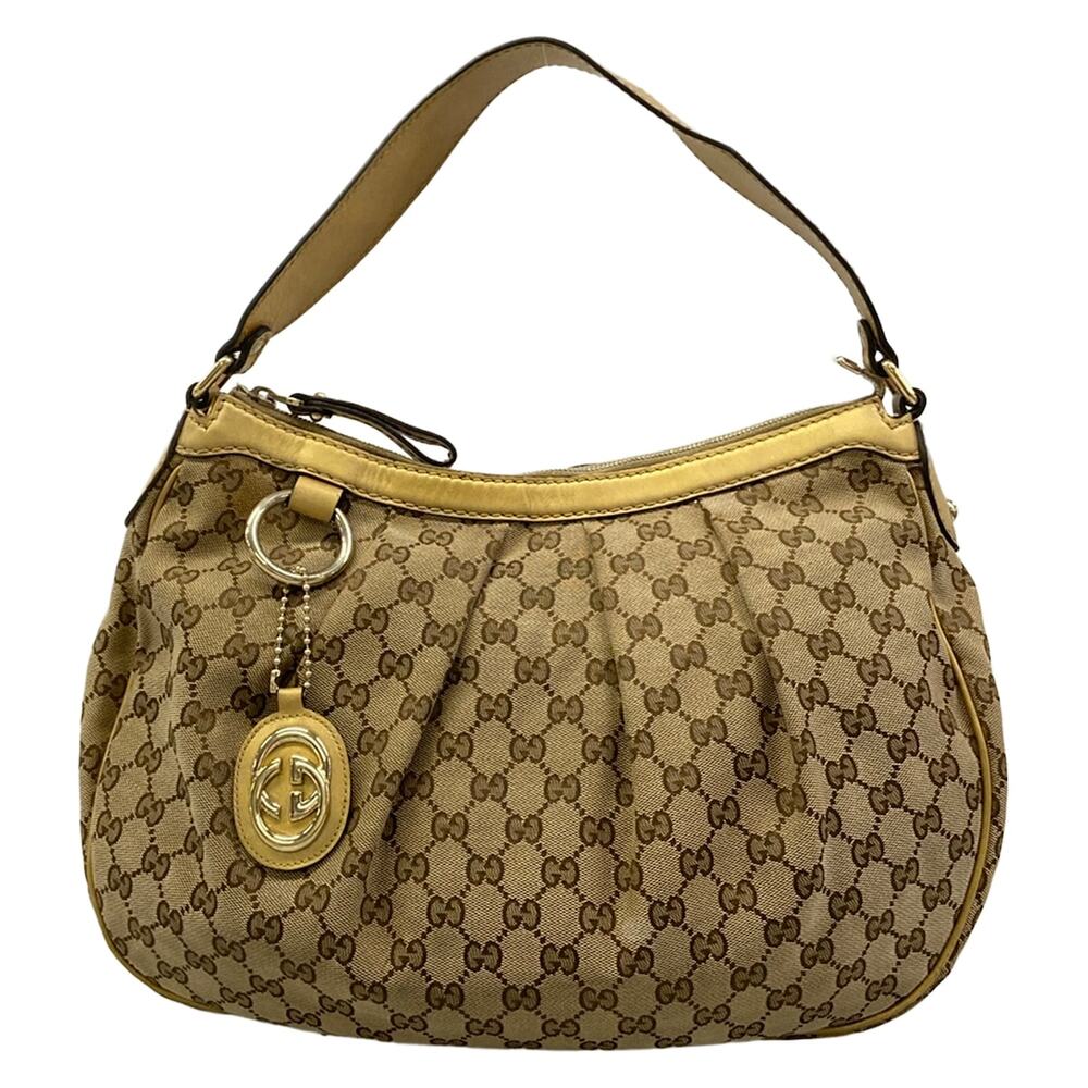 Gucci Sukey Shoulder Bag 232955 Beige Dark Brown Gold Jacquard Leather
